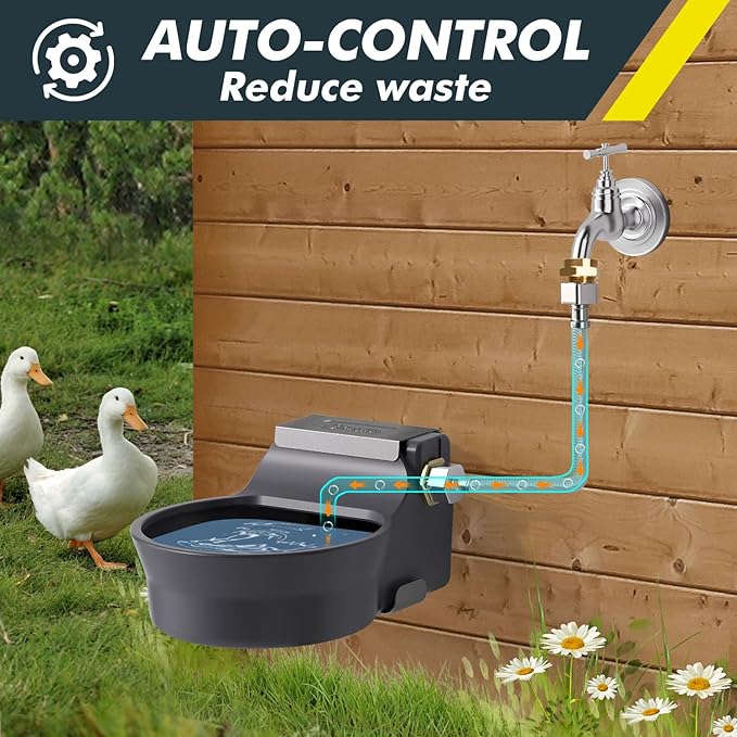 67OZ Automatic Water Dispenser for Dogs Cats Patented Auto-Filling Dog Water Bowl Dispenser Wall-Mount Saving Space Outdoor Dog Waterer Feeder Includes Fixed Part Copper Connector 3/4'' Water Hose