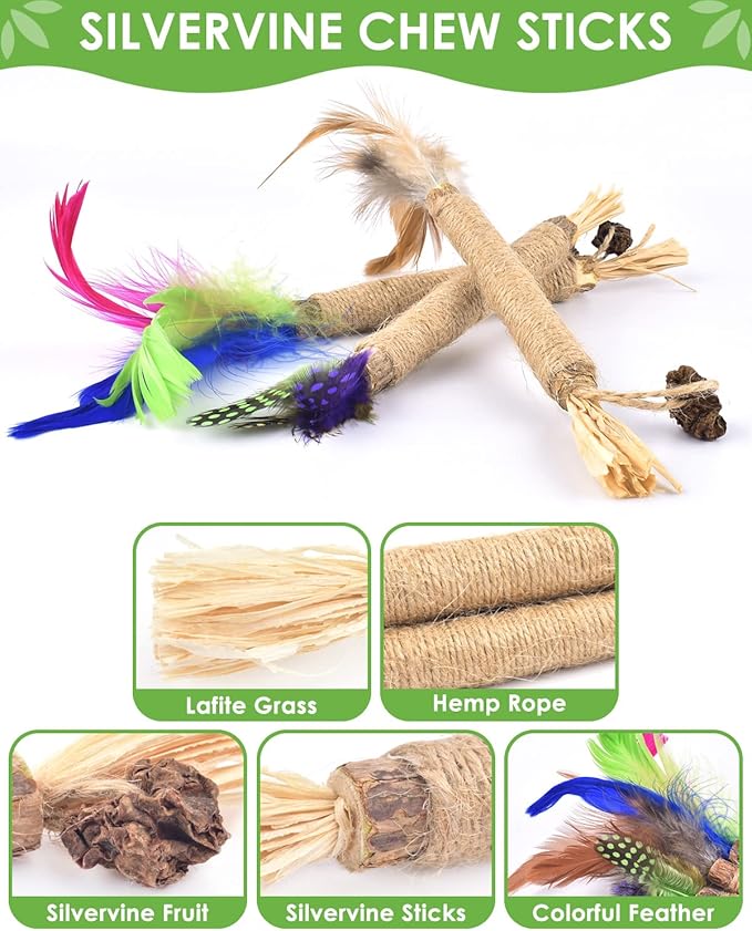 TINDTOP Silvervine Chew Sticks for Cats, Natural Catnip Chew Toys for Kittens Teeth Cleaning, Matatabi Dental Care, Increase Appetite, Calm Cat Anxiety and Stress, Cat Dental Toy (3 Pack)