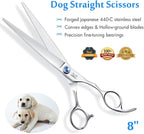 JASON 8" Straight Dog Grooming Scissors Long Pets Grooming Shears Premium Cats Trimming Kit with Offset Handle and a Jewelled Screw Sharp Comfortable