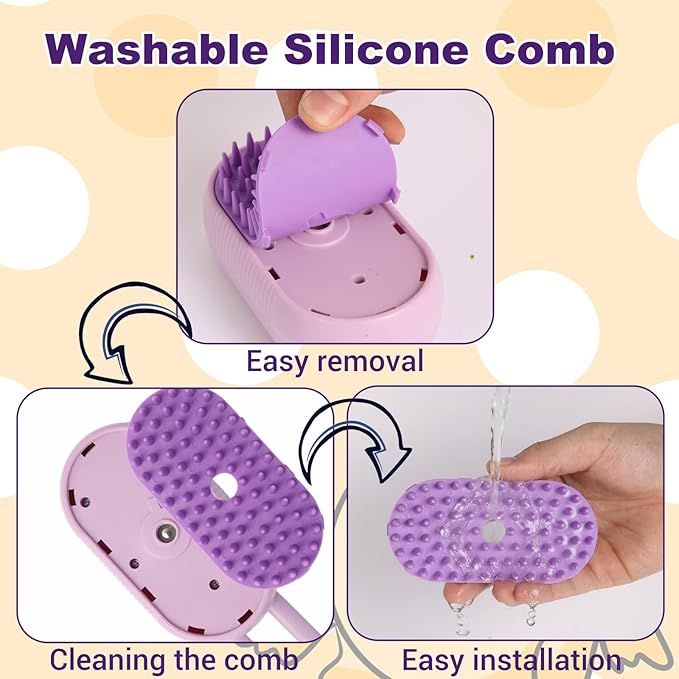 4-in-1 Pet Steam Brush for Dogs & Cats - Anti-Static Deshedding Grooming Tool with Massage & Cleaning for Long/Short Hair | Micro-B Rechargeable (Purple)