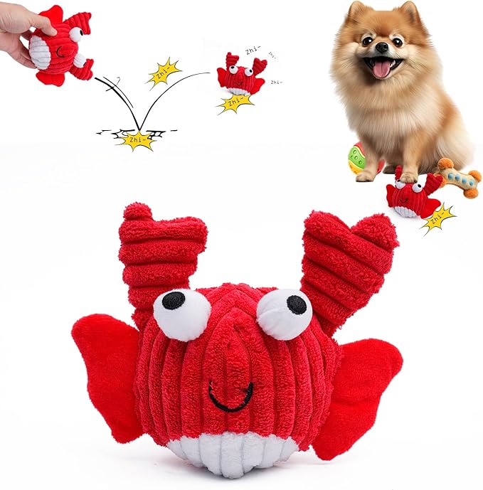 Dog Toys for Aggressive Chewers,Squeaky Dog Toys to Keep Them Busy,No Stuffing Interactive Dog Chew Toys,Suitable for Medium,Large and Small Dogs(red Crabs)