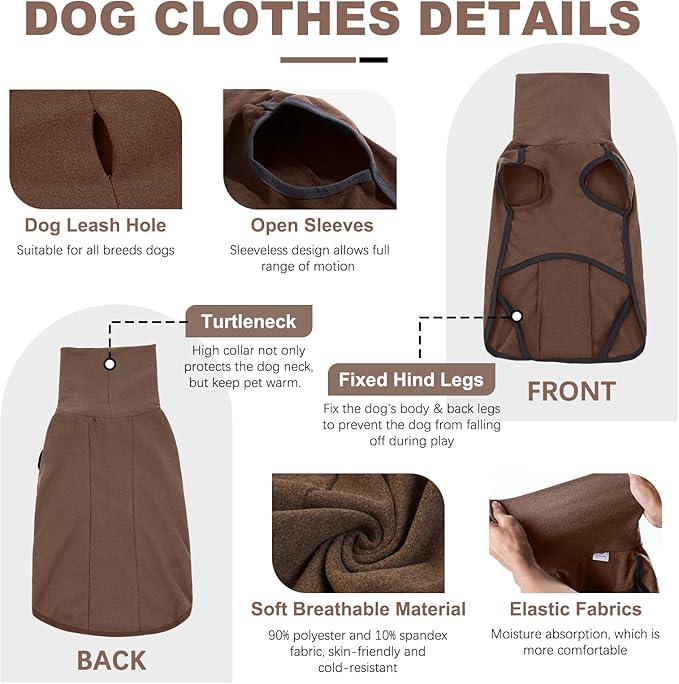 ROZKITCH Dog Winter Coat Soft Pullover Pajamas, Pet Windproof Warm Cold Weather Jacket Vest Cozy Onesie Jumpsuit Apparel Outfit Clothes for Small, Medium, Large Dogs Walking Hiking Travel Sleep Brown