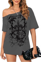 SOLY HUX Women's Off The Shoulder Tops Graphic Tees Y2k Vintage Gothic Oversized T Shirts Streetwear