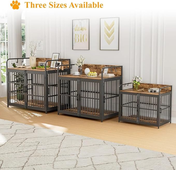 Dog Crate Furniture, 48" Heavy Duty Wooden Dog Crate End Table, XL Dog Kennel Furniture Large Breed, Decorative Dog Kennel Indoor, Double-Door Dog House