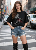 Y2k Graphic Unisex Tees Rock Guitar Cat T-Shirt Short Sleeve Oversized Tee Vintage Retro Grunge Streetwear Shirts