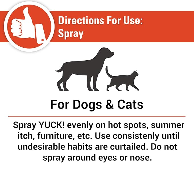 Vet Classics Pet Deterrent Spray for Dogs, Cats - Yuck! No-Chew Training Spray - 8 Fl Oz - Water-Based Formula for Chewing - Helps Stop Furniture, Surfaces, Bandages, Pet Sores Chewing