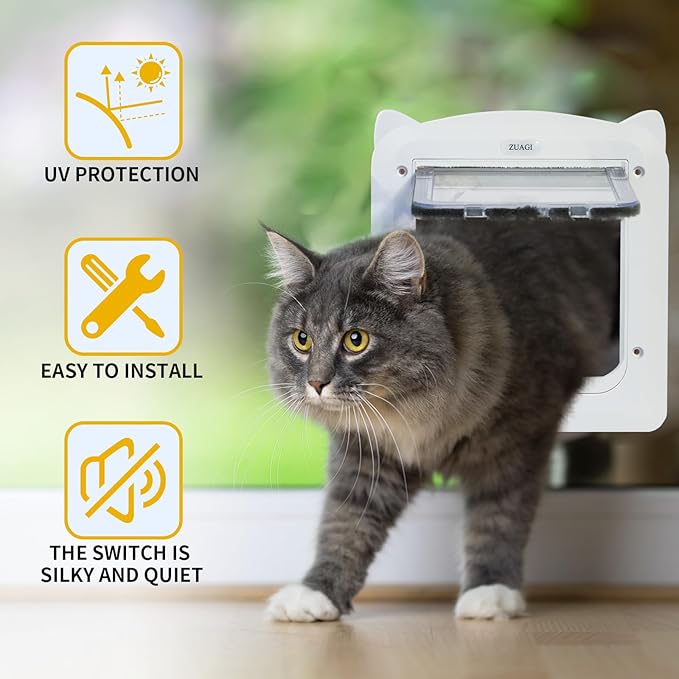 4 Way Locking Cat Door(Outer Size9.4 x8.6''),Dog Door for Window,Magnetic Pet Door for Interior Exterior Door，Weatherproof Cat Flap for Thin Door and Wall