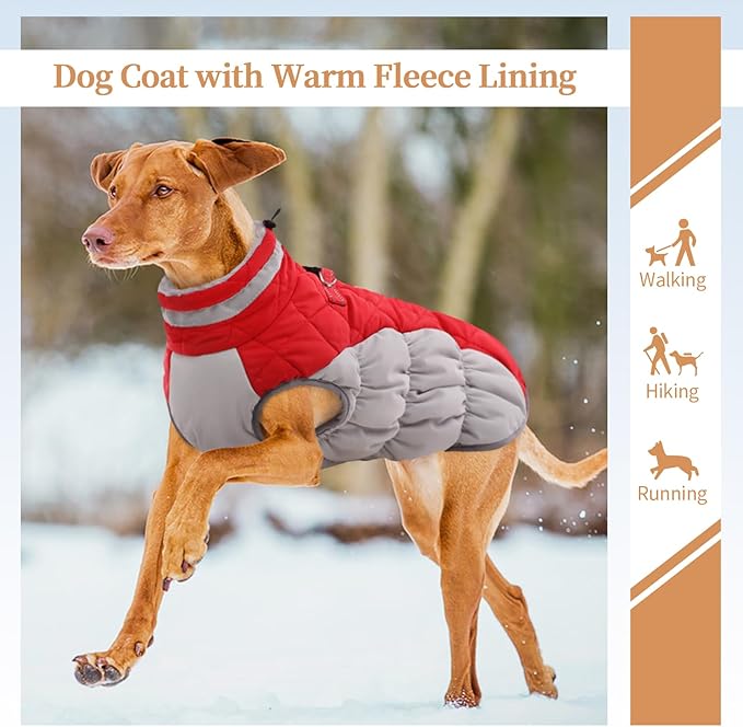 Dog Jackets for Large Dogs, Large Dog Winter Coat, Pet Cold Weather Coats, XXXL Pet Jacket with D-Ring, Waterproof Coat with Back Zipper, Snowsuit Labrador German Shepherd Doberman,Red,XXXL