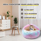 Cat Bed Calming Cat Beds,Indoor Washable Cat Bed，Anti-Slip Faux Fur Fluffy Cuddler Anxiety Cat Bed,Warming Cuddler Cushion Bed for Small Medium Dogs and Cats (Dazzling colors, 20*20inch)