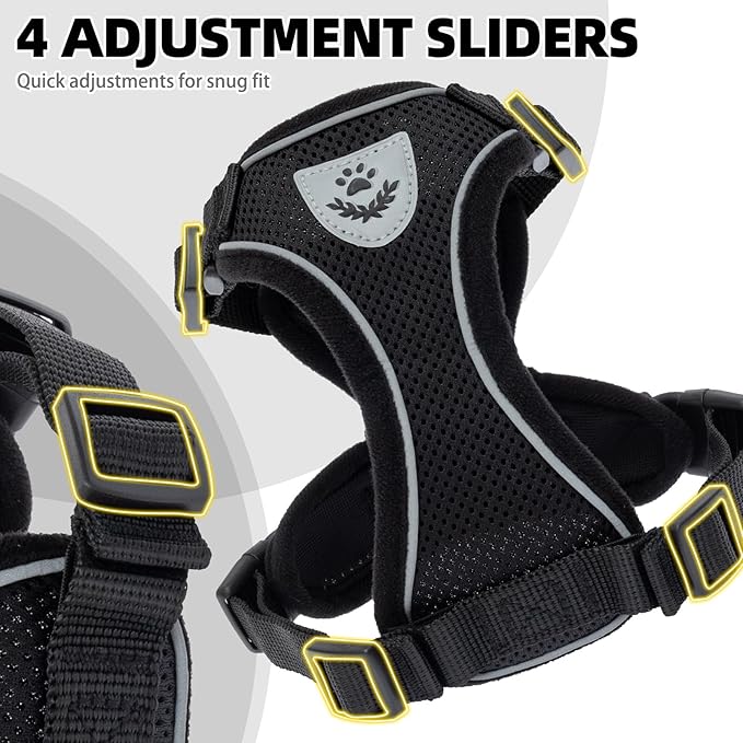 PUPTECK Cat Harness and Leash Set Escape Proof Reflective Cat Walking Harness Adjustable Soft Breathable Mesh Vest for Small Pets, Black, XS