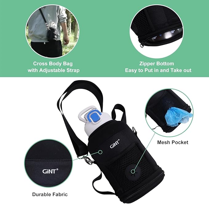 GiNT 37oz Insulated Stainless Steel Dog & Human Water Bottle, All-in-1 Travel Dispenser with Detachable Bowls & Carrying Case, Leak-Proof Pet Canteen for Walking, Hiking, Camping, Car (White)