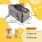 Multipurpose Console Dog Car Seat for Small Dogs & Cats， Portable Pet Carrier with Safety Tether & Storage Pockets (Black, Middle)