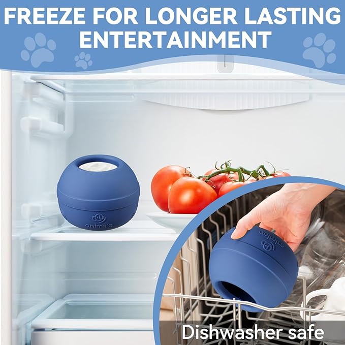 Long-Lasting Interactive Dog Lick Toy, Stuffable Dog Enrichment to Keep Dogs Busy, Wobbly Treat Dispensing Freezable Licking Toys, Food-Grade Safe (Dark Blue,M)