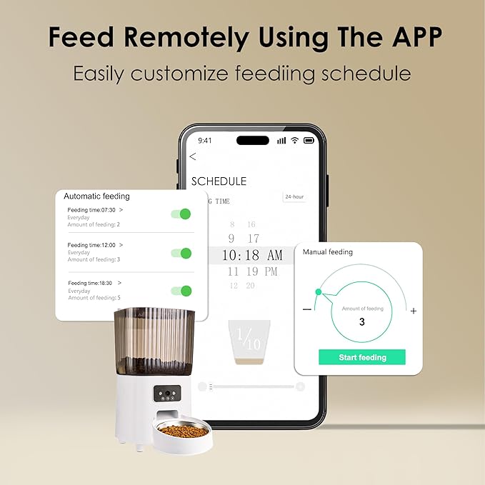 Automatic Dog Feeder with Camera, Ultra Clear Video Night Vision, APP Control, Two-Way Voice Interaction. Large Capacity Food Storage, Picture Motion Detection, Timing Feeding (5L-Single-Bowl)