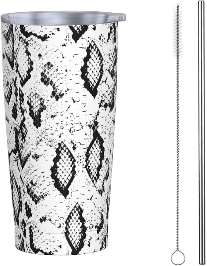 Dujiea 20oz Tumbler With Lid And Straw, Snakeskin Vacuum Insulated Iced Coffee Mug Reusable Travel Cup Stainless Steel Water Bottle