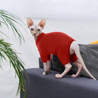 ROZKITCH Hairless Cat Clothes, Breathable Soft Cat Jumpers for Cats Only, Cat Coat with Four Legs, Warm Cat Sweater Cat T-Shirt Cat Pajamas Jumpsuit Vest Cornish Rex Devon Rex Peterbald Red XL