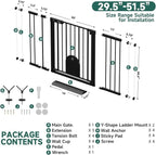 29.5"-51.5" Extra Wide Baby Gate with Cat Door for Stairs & Doorways - Auto-Close Metal Gate, Pressure Mounted, Easy Install 30.5" Tall, No Drilling - Dog Gate for Cats and Pets, Black