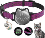 Waterproof Airtag Cat Collar, Breakaway Cat Airtag Collar with Luminous & Reflective Pattern Strap, Lightweight Kitten Collars for Apple Air tag, Hidden Holder for GPS Tracker - Cats, Kittens (9-13")