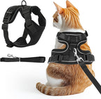 Cat Harness and Leash, Cat Harness Escape Proof with Reflective Strap - Adjustable Cat Leash Breathable Comfortable Vest for Walking Travel Outdoor, Black, S