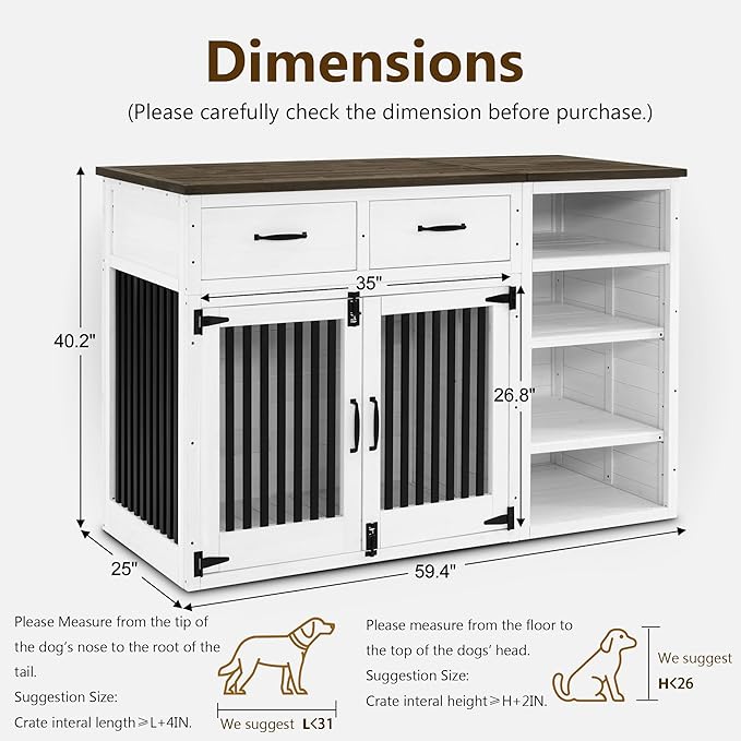 Lovupet Solid Wood Dog Crate Furniture, Medium Dog Cage with Adjustable Shelf and Storage Cabinet, 1775
