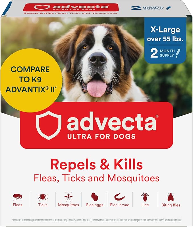 Advecta Ultra Flea and Tick Prevention for Dogs - Extra Large Dog Flea and Tick Treatment & Control - Mosquito Repellent - Fast Acting Waterproof Topical Drops, 2 Month Supply