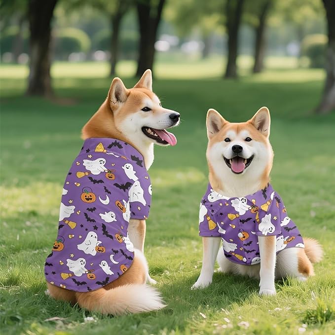 Halloween Ghost Dog Shirts for Large Dogs Girls Boys Cat Collared Polo T-Shirts Breathable Doggy Sweatshirt Summer Button Up Collar Puppy Clothes Casual Wear for Hot Weather