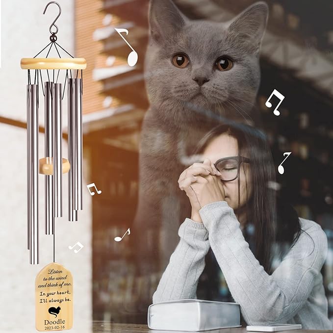 Loss of Cat Gift, Dodosky Personalized Cat Wind Chimes, Lost Pet Sympathy Gift Cat, Pet Loss Gifts, Cat Memorial Gifts, in Memory of Cat Personalized, Cat Bereavement Gifts