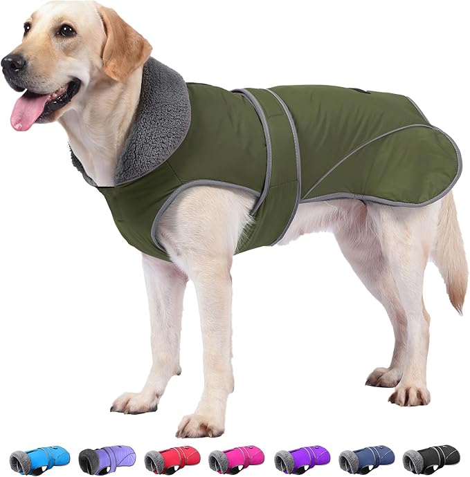 Dogcheer Dog Coat, Christmas Dog Jacket Waterproof Puppy Winter Coat for Cold Weather, Reflective Adjustable Pet Snow Jacket Warm Turtleneck Fleece Sweater for Small Medium Large Dogs - Green, M
