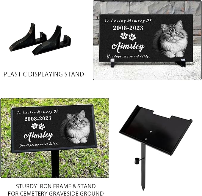 Generic Customized Memorial Stone Plaque for Cat, Pets, Dog, Personalized Engraved Gravestone for Lost Loved One, Mini Tombstone,Temporary Grave Marker for Cemetery (Black)
