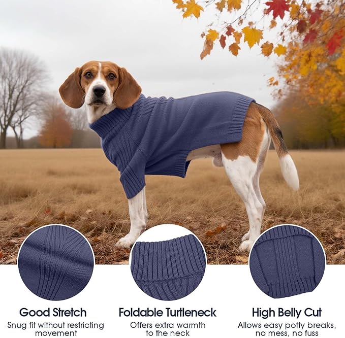 IECOii XL Dog Sweater,Winter Doggy Clothes for Large Dogs Girl Boy,Warm Pullover Soft Dog Sweater Turtleneck,Lightweight & Good Stretch for Active Dogs Like Beagle,Border Collie (Blue,XLarge)
