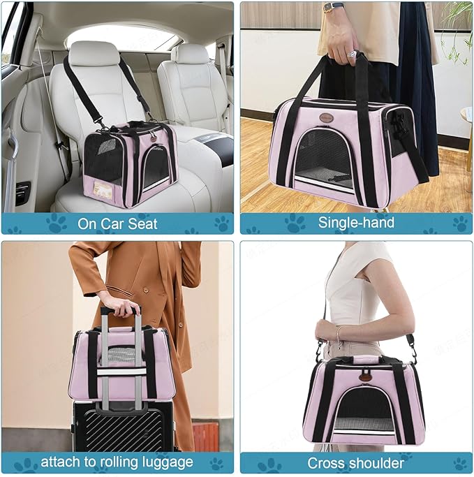 Cat Carrier Dog Carrier Pet Carriers for Medium Small Cats Dogs Puppies up to 15 Lbs,TSA Airline Approved Small Dog Cat Carriers Soft Sided,Collapsible Travel Puppy Carrier (Pink, Large)
