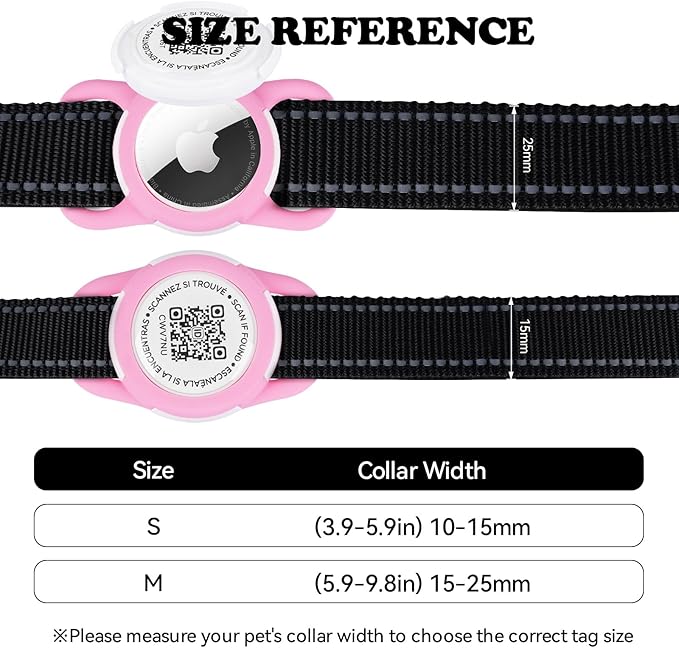 QR Code Pet Tracker Holder for Cats - Waterproof Silicone Case with Rose Red Design, Secure Collar Attachment (Black, m)