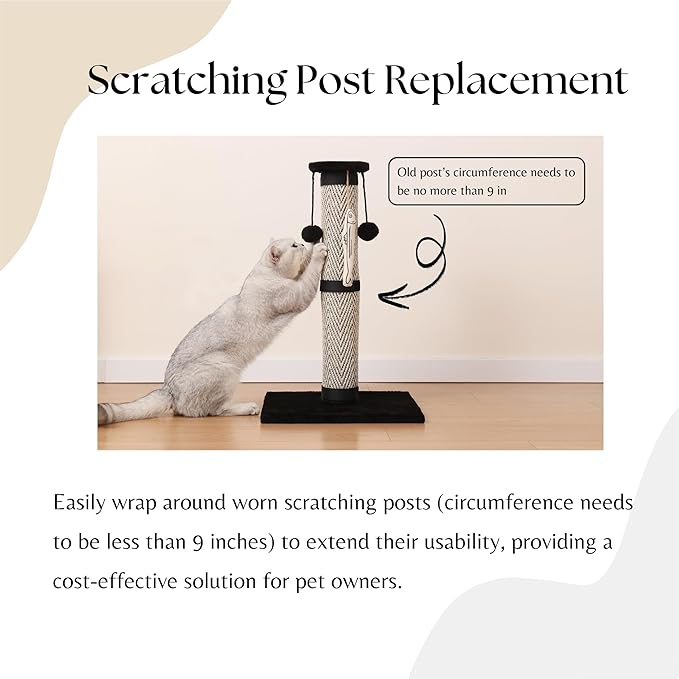 Boho Sisal Cat Scratcher Mat with Hook and Loop Strips (Scratch Protector for Carpet, Sofa, Wall and Furniture), Durable and Shedding-Resistant Surface (Table Leg Protector, Fishbone)