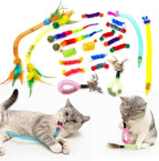 20PCS Interactive Cat Toys for Indoor Cats, Feather Elastic Mesh Cat Toy, Catnip Ball, Colorful Cat Spring, Kitty Rainbow Plush, Teething & Self-Play Kitten Accessories Variety Pack