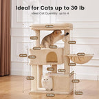 Gardner Pet 41" Tall Cat Tree for Large Cats, Heavy Duty Cat Tower with 3.2in Posts & Washable Top Perches, Space-Saving Cat Furniture with Replaceable Natural Sisal for Apartments, Easy to Assembly