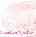 Friends Forever Donut Dog Bed Faux Fur Fluffy Calming Sofa For Small Dogs, Soft & Plush Anti Anxiety Pet Couch For Dogs, Machine Washable Coco Pet Bed with Non-Slip Bottom, 23"x23"x6" Pink