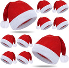 10Pcs Santa hats bulk, Christmas Hat bulk for Adults, Gorros De Navidad for women and men, Classic Plush Fluffy for Xmas New Year Party Decorations