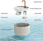 Ceramic Cat Water Fountain - 2.1L/71oz - All-Ceramic Body & Pure Copper Water Spout - Automatic Pet Drinking Fountain for Cats Indoor with Ultra-Quiet Pump, and 3Pcs Filter & Sponge (Beige)