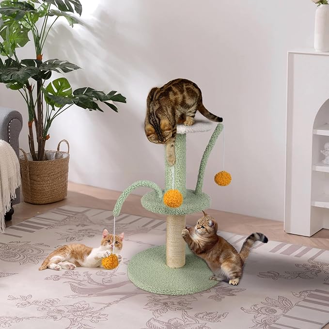 Cat Scratching Post - Cute Smaller Cat Tree Kitten Scratcher Sisal Scratch Posts with 3 Spring Ball, 18’’ Tall Cat Scratchers for Indoor Cats, Kittens (Mint Green)