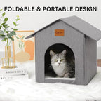 Outdoor Cat House, Cat Shelter Feral Pet Outside Waterproof Cat House for Outdoor/Indoor Cats, Insulated Cat Bed for All Seasons with Cozy Cushion, Easy to Assemble, Grey