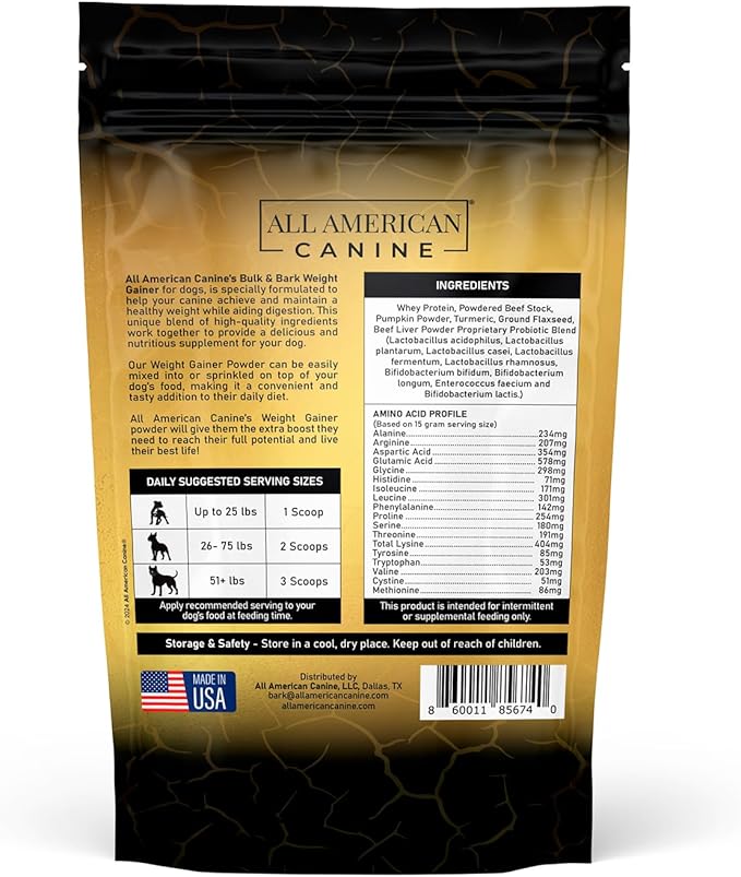 Dog Weight Gainer + Digestive Aid Formula, Natural Health Supplement Food Topper, Weight Gain Supplements for Dogs, & Dog Muscle Builder - 60 Servings