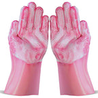 Dog Washing Gloves -Dog Bath Brush - Dog Bath Gloves - Dog Shampoo Brush - Pet Grooming Gloves -Cat Grooming Supplies_ Dog Bath Supplies（1 Pair Pink