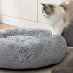 Anti Anxiety Round Fluffy Plush Faux Fur Warm Washable Dog Bed & Cat Bed, Original Bed for Small Medium Large Pets,Used to Relieve Joints and Improve Sleep（20"/24"/27''） (20", Light Grey)