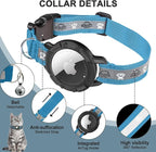 Reflective AirTag Cat Collar, Integrated Cat Tracker Collar with Air Tag Holder and Bell, Safety Elastic Band Cat GPS Collars for Girl Boy Cats, Kittens and Puppies (Blue, S)