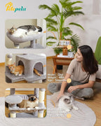 PETEPELA 45.7" Cat Tree for Indoor Cats, 5-Level Cat Tower for Large Cats with Metal Frame Large Hammock (17.3"x15.3"), Cat Condo with (18.5"x13") Big Top Perch & 4 Sisal Covered Scratching Post Grey