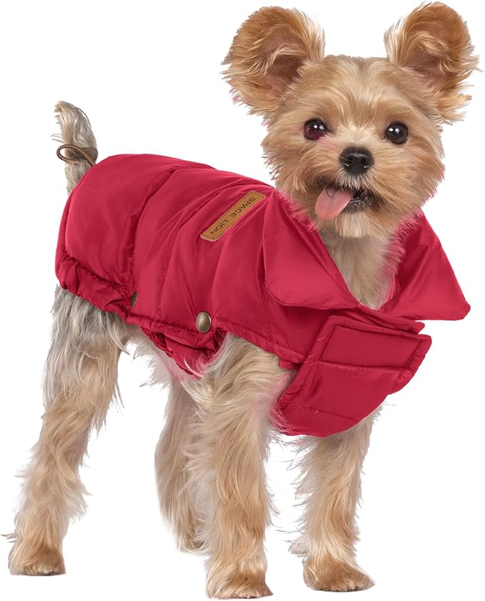 SPACE LION Puffer Jacket, Down Winter Coat, Waterproof, Windproof, Lightweight Jacket, Adjustable Fit for Small Dogs(Red,XS)