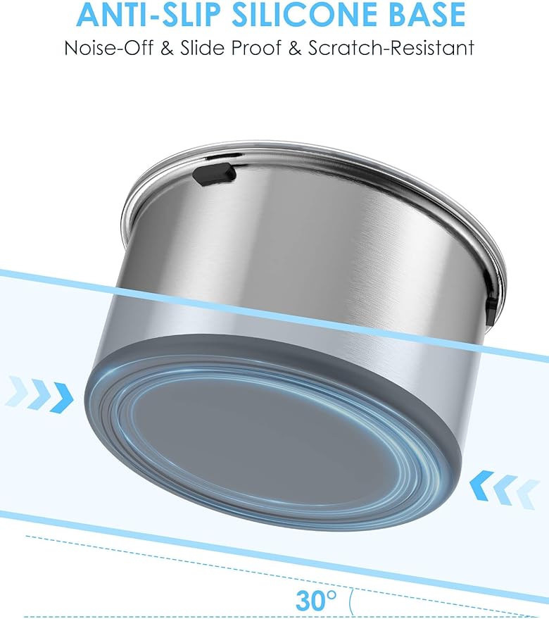 1Gallon Large Dog Water Bowl No Spill, [Anti Digging Lid & Rubber Bottom] Spill Proof Dog Bowl, Anti Splash Mess Dripless Slow Drinking Stainless Steel Water for Sloppy Messy Drinkers Car