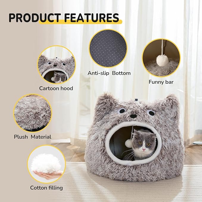 CATISM Cat Bed, Cat Beds for Indoor Cats, Cat Cave, Cat Cave for Indoor Cats, Cat Bed Cave, Large Cat Beds, Cozy Hooded Cat Bed with Soft Cushion, Removable Washable Cat Beds