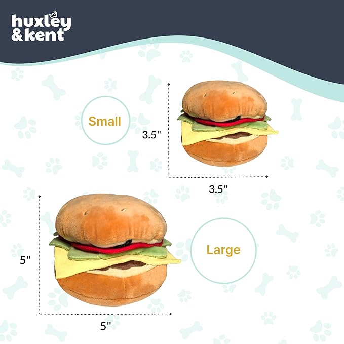 Huxley & Kent Funny Dog Toy w/Squeaker – Power Plush Squeaky Dog Toys for Small, Medium & Large Dogs – Soft Stuffed Animal for Indoor Play & Fetch - Hamburger, Large