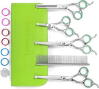 LovinPet Dog Grooming Scissors Set, all Safety Round Tips Professional 6 in 1 Germany Stainless Steel Dog Grooming Scissors Kit,Sharp and Durable Pet Grooming Shears for Dogs Cats for Home and Travel